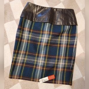 DSQUARED2 Plaid Skirt with Black Leather Waistband